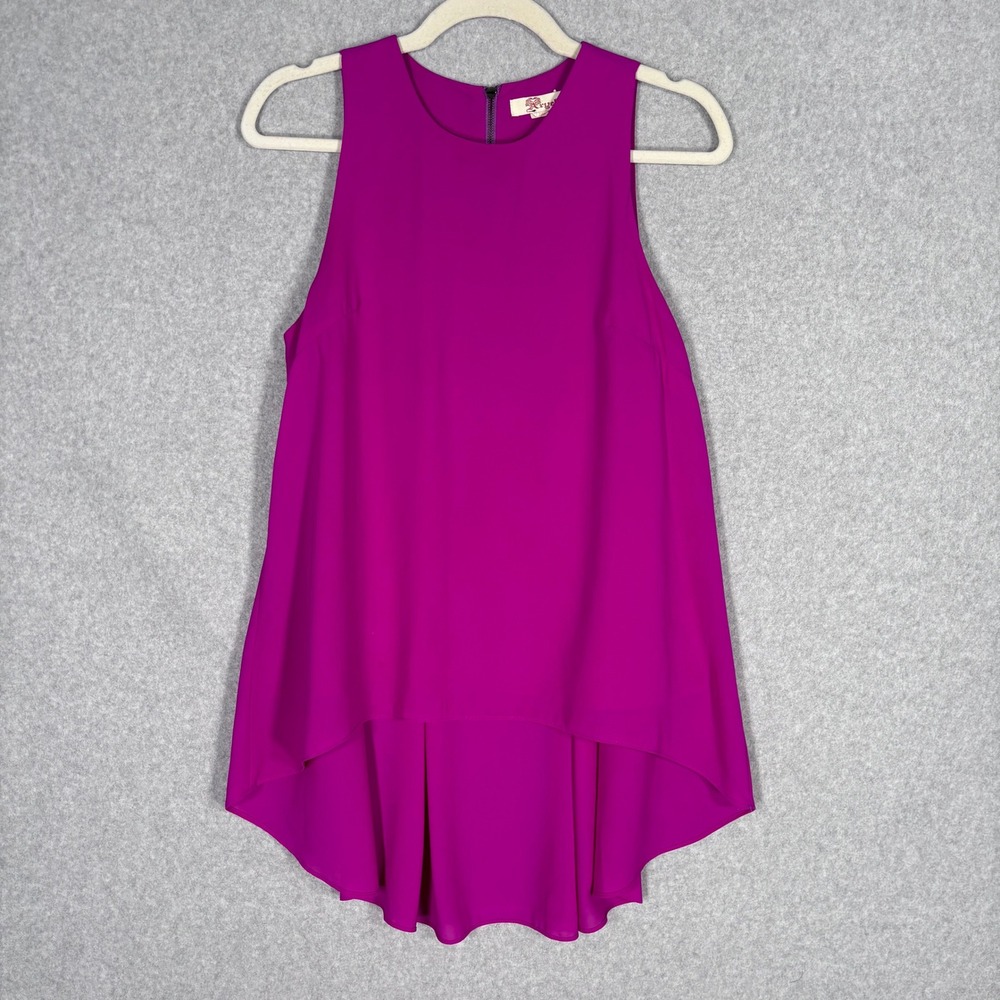 Y2K Vintage Aryeh Tunic Blouse Medium Magenta Pink High Low Pleated Flowy Preppy